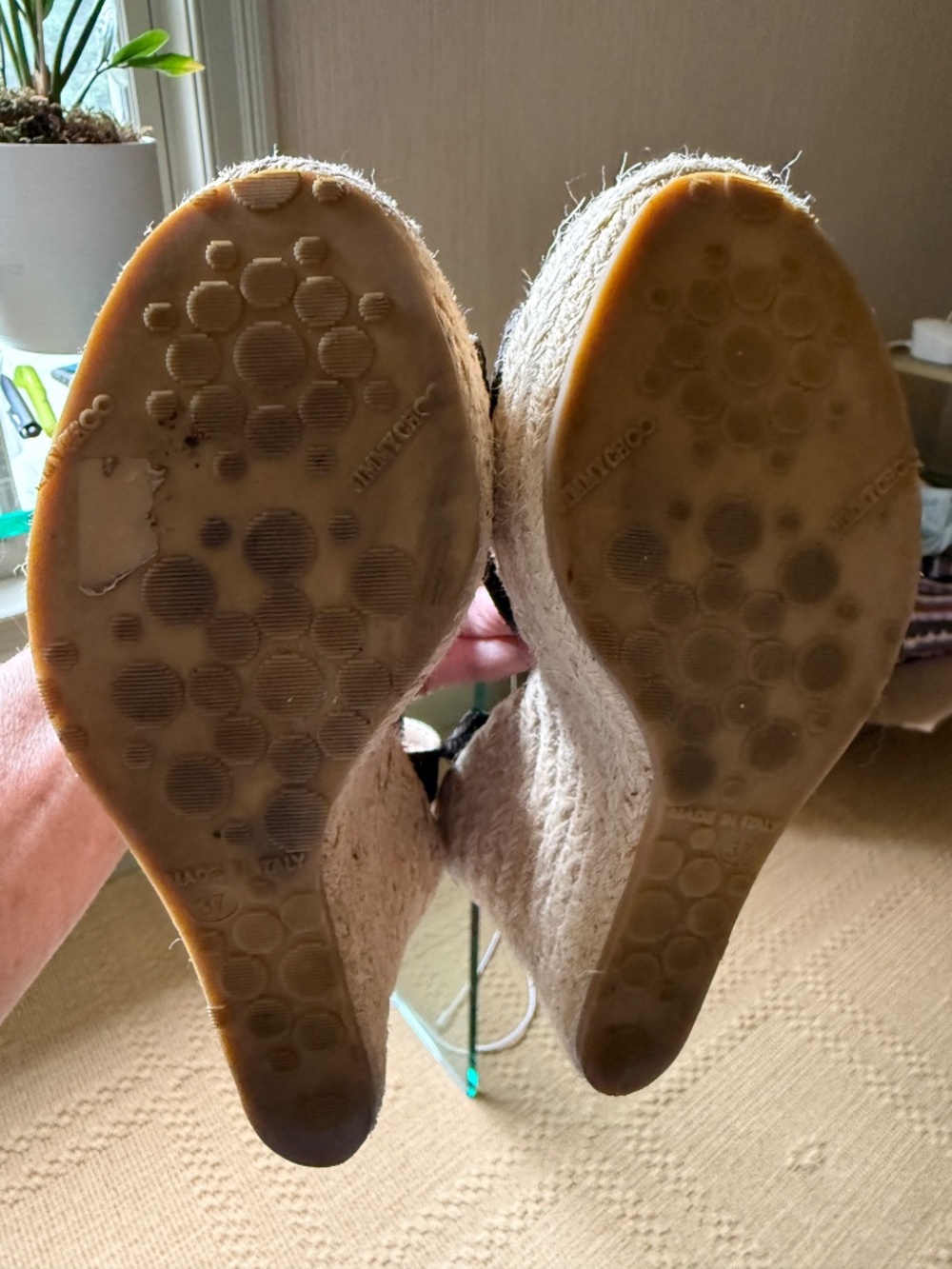 Jimmy Choo Chocolate Brown Snake Embossed Espadrille Wedges Size 7 - Picture 4 of 4